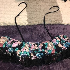 Time and Tru floral+lace off-shoulder bikini top